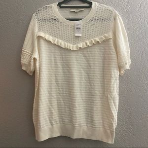 Cream LOFT Ruffle Puff Sweater Tee
